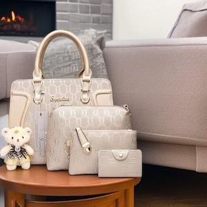 4-Piece Vegan Leather Handbag Set: Tote, Satchel, Clutch & Card Holder
