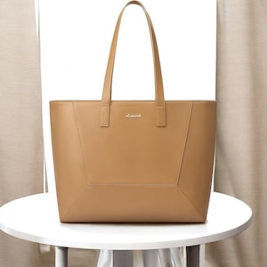 Vegan Leather Tote Bag: Large Work Purse with Laptop Compartment