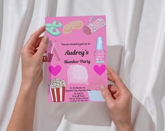 Pink Sleepover Party Invitation: Editable Template (Digital Download)