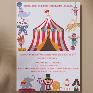 Cute Carnival/Circus Editable Digital Download Birthday Party Invitation Template Circus Invitation Carnival Invitation 1st Birthday Invite