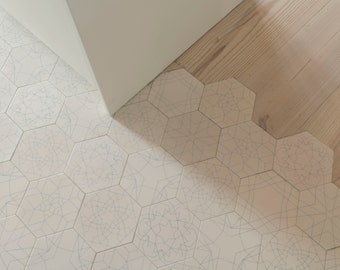 White/Blue Hexagon Modern Tile (PRICE PER SQFT)