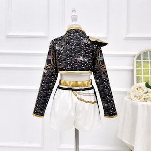 Korean style black shiny women’s suit costume for Halloween and cosplay party