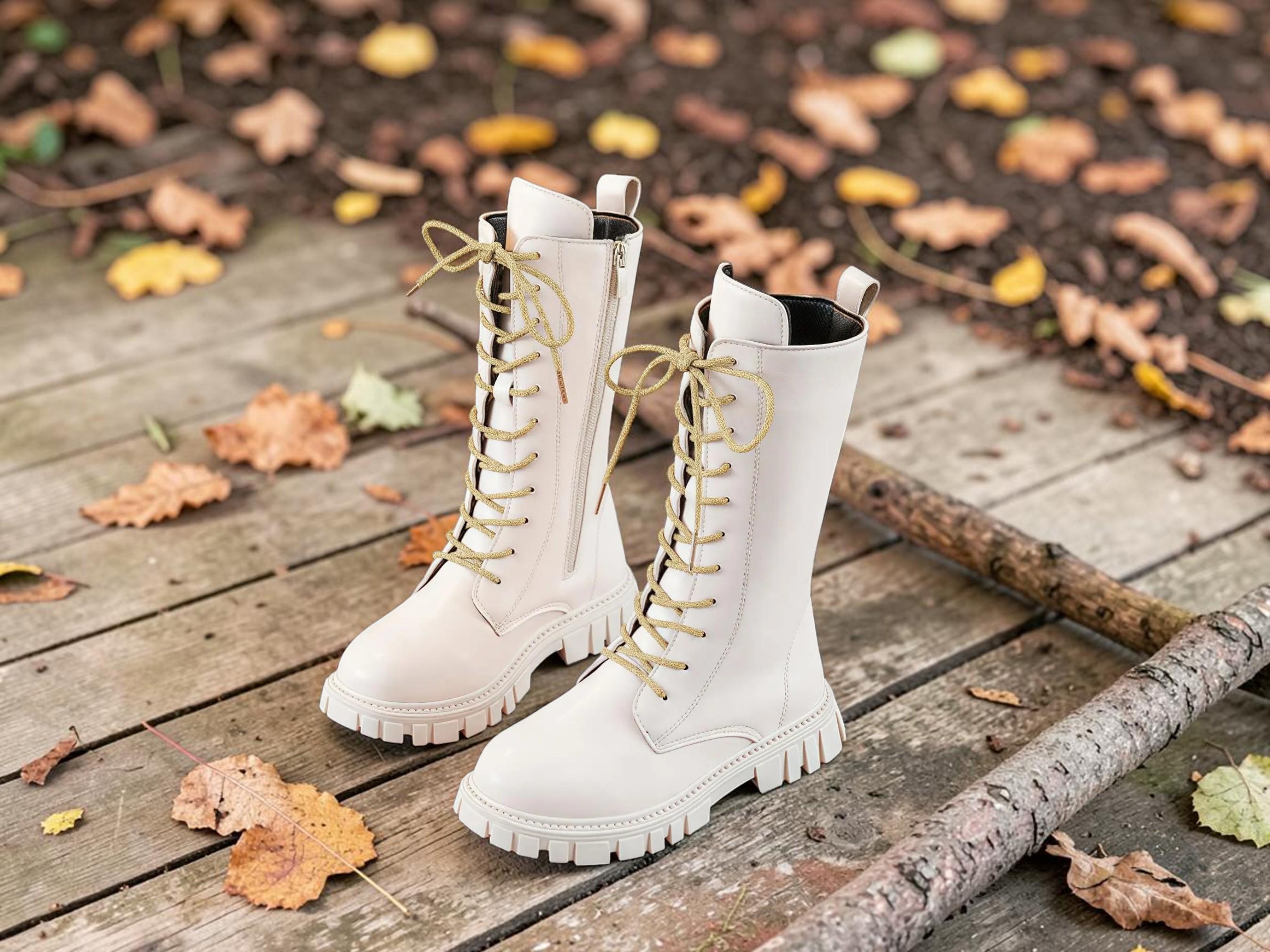 K-pop Demon Hunter Shoe, White Leather Combat Platform Shoes With