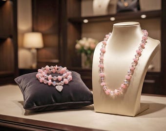 Rose Quartz & Crystal Jewelry Set – Romantic Gift for Her