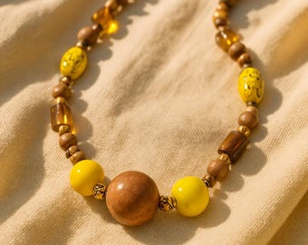 Ceramic Yellow & Brown Beaded Necklace
