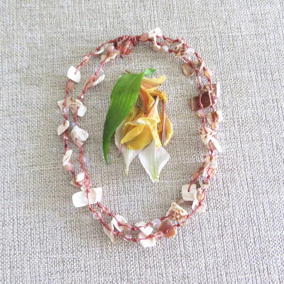 Shell Pink Crocheted Necklace - image 1
