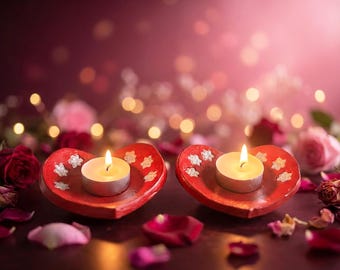 Red Heart Clay Candle Holder