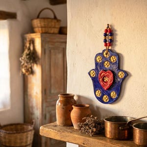 Hamsa - Blue with Red Heart - Mini Wall Hanging