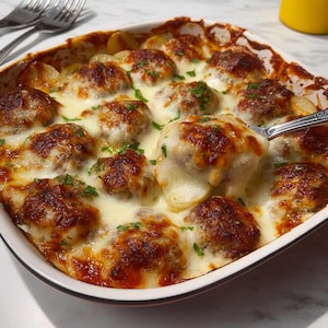 MELHOR RECEITA de Almôndegas de Batata e Queijo Assado | Caçarola de Batata em Camadas com Almôndegas Salgadas | Download Digital Instantâneo em PDF