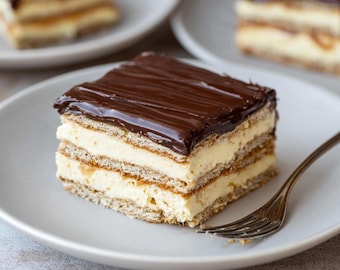 Recept på éclairkaka utan bakning | Vaniljpudding och chokladganache (digital nedladdning i PDF-format)