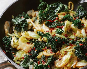 BEST RECIPE For Garlic Sautéed Cabbage & Kale Skillet | Quick Healthy Sautéed Greens Recipe | Instant Digital Download PDF