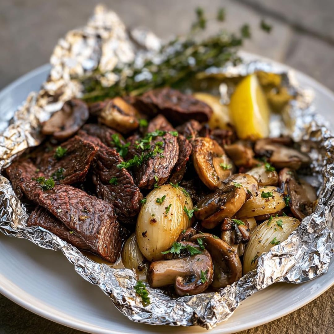 BEST RECIPE for Steak Mushrooms Foil Packets Garlic-herb