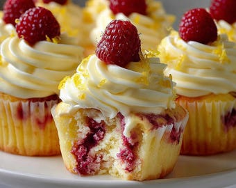 Recept voor frambozen-citroencupcakes | Roomkaasglazuur (digitale download pdf)