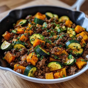 BEST RECIPE For Ground Beef Zucchini Sweet Potato Skillet | One-Pan Healthy | Instant Digital Download PDF