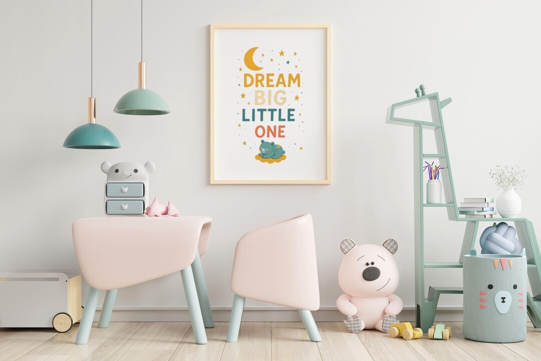 Dream Big Little One Nursery Wall Art, Inspirational Kids Room Quote ...