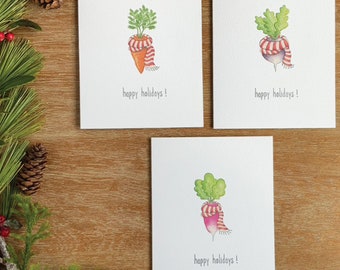 Holiday Veggie Cards, Veggie Garden Holiday, Christmas Garden, Christmas Veggie, Carrot Holiday, Gardener Christmas, Christmas Card Set