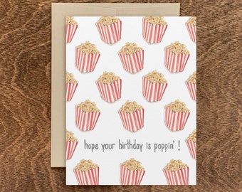 Poppin Birthday, Popcorn Birthday, Popcorn Pun Birthday, Punny Birthday, Popcorn Celebration, Popcorn Card, Popcorn Birthday Card