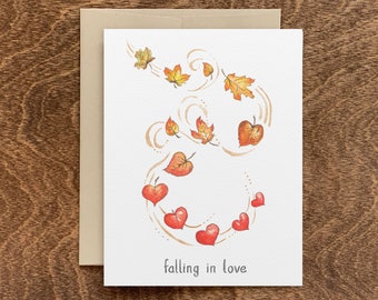 Falling in Love Card, Fall in Love Anniversary, Fall Love Card, Fall Leaves Wedding, Fall Wedding Card, Fall Anniversary, Fall Colors Love