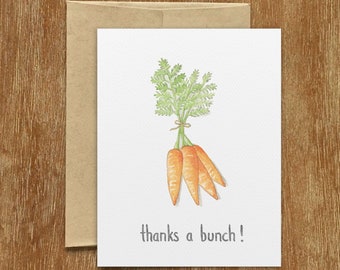 Thanks a Bunch Card, Thank You Gardener, Thank you Carrot, Carrot Thank You Card, Thanks a Bunch Carrot, Fun Gardener Thank you, Veggie Card