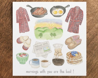 Mornings Together, Anniversary Card, Love Card, Together Forever, Breakfast Card, Coffee Together, Morning Love, Cozy Morning, Cozy Slippers