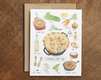 Chicken Pot Pie Greeting Card | Chicken Pot Pie Recipe Card | Recipe Card | Comfort Food Card | Food Art | Pot Pie Greeting Card