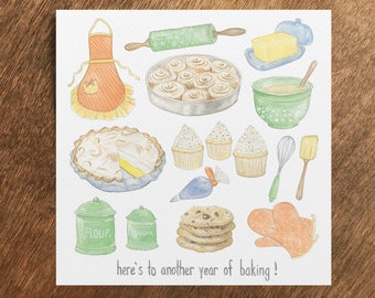 Another Year of Baking Card, Baking Birthday, Baking Anniversary, Baker's Card, Baker Anniversary, Bakers Birthday, Cupcake Card, Pie Card