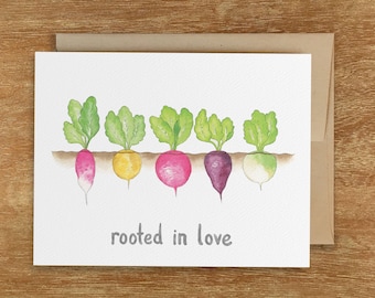 Rooted In Love Card, Veggie Thank You, Vegetable Birthday, Veggie Pun, Garden Pun, Mothers Day Veggie, Veggie Romantic, Mothers Day Garden