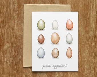 You're Eggcellent Card, Egg Thank You, Eggcellent Card, Egg Pun Card, Food Pun Card, Farmhouse Card, Rainbow Egg Card, Egg Friendship Card