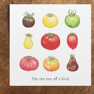 One of a Kind Tomato Greeting Card, Tomato Thank You, Heirloom Tomatoes, Garden Veggie, Garden Thank You, Tomato Birthday, Garden Birthday