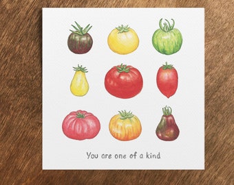 One of a Kind Tomato Greeting Card, Tomato Thank You, Heirloom Tomatoes, Garden Veggie, Garden Thank You, Tomato Birthday, Garden Birthday