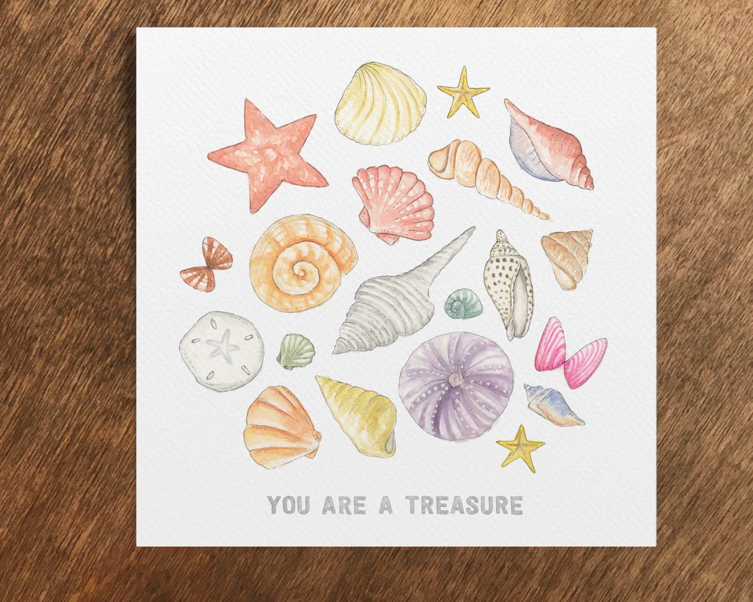 You Are a Treasure Seashell Card, Seashell Card, Seashell Notecard ...