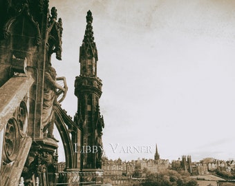 View From Scott Monutment Edinburgh Sepia Photograph - Free Shipping in US -