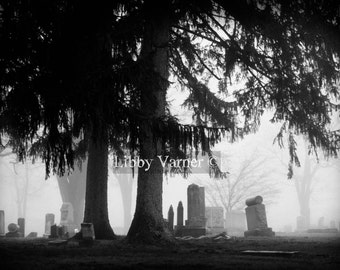 Foggy Cemetery Black and White Fine Art Cemetery Photography - Free Shipping in US-