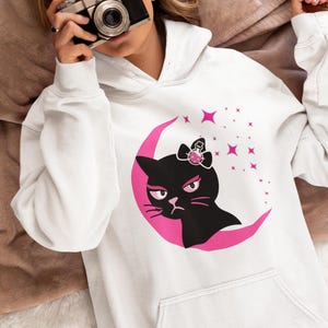 Grumpy Cat Halloween Hoodie: Witchy Crescent Moon Pullover