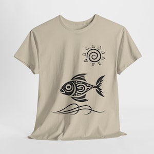 Vintage Tribal Fish Unisex T-Shirt, Animal Lovers Tee, Cotton Shirt, Shipping from USA, Tribal Style Shirt