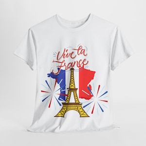 T-shirt unisexe en coton épais « Vive la France », « Fierté française », « Vacances à Paris », « Tour Eiffel », « Fête nationale »