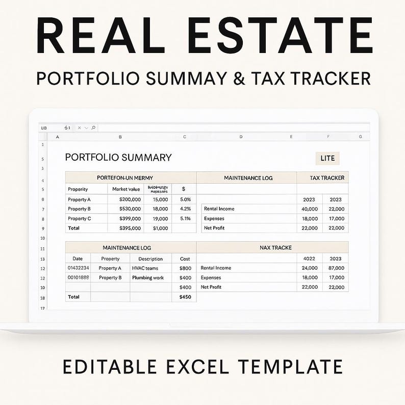 Real Estate Portfolio & Tax Tracker | Excel Spreadsheet for Rental ...