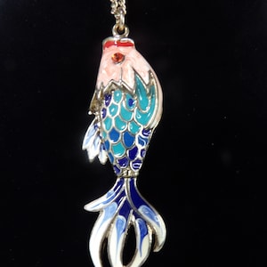 Vintage Cloisonne Articulated Koi Goldfish Necklace Colorful