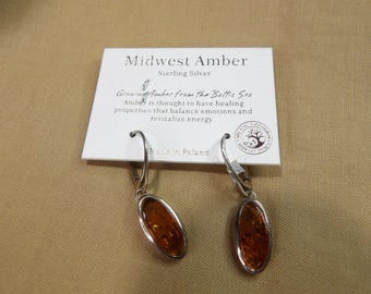 MIdwest Genuine Amber Sterling Silver Earrings Baltic Sea Made in Poland