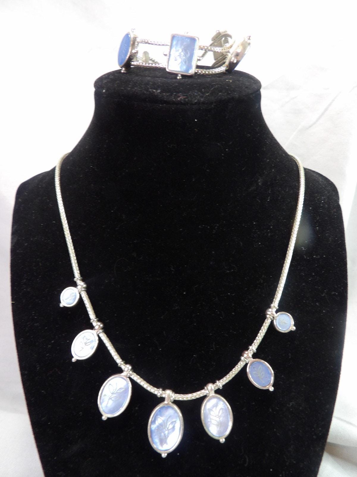 Vintage Carolina Herrera Blue Abalone Necklace & Bracelet Set