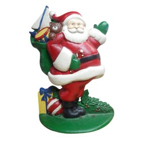 Père Noël vintage en fonte peint à la main avec butée de porte pour jouets