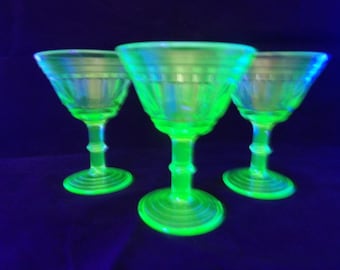 Vtg Hazel Atlas New Century Port Wine Glasses Uranium Glows Set of 3