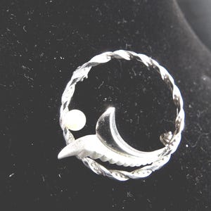 Vintage MCM Sterling Silver DCE Pearl & Flower Vine Brooch