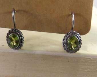 Vintage Green Peridot Sterling Silver Dangle Earrings