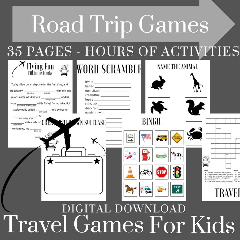 Printable Travel Activity Pack for Kids: Road Trip Games (PDF Download ...