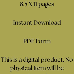 Puede incluir: Texto sobre un fondo verde que dice "8.5 X 11 p&aacute;ginas", "Descarga instant&aacute;nea", "Formulario PDF" y "Este es un producto digital. No se enviar&aacute; ning&uacute;n art&iacute;culo f&iacute;sico."