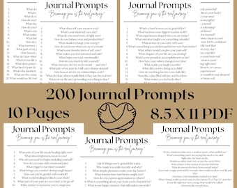 200 Journal Prompts: Self-Discovery & Mental Wellness (PDF Printable Bundle