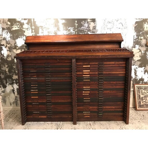 Factory Salvage Antique Letterpress Printer S Cabinet Etsy