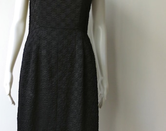 Stunning Vintage 1950's Black Silk Wiggle Dress
