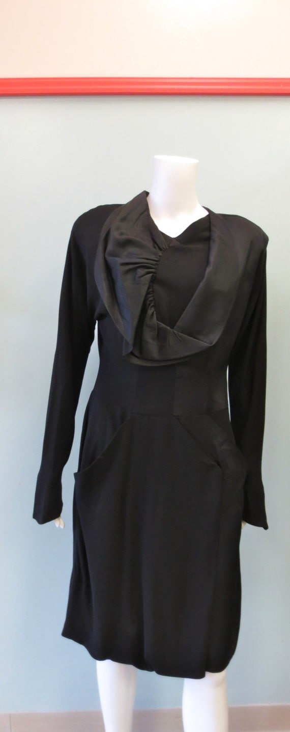 Stunning Vintage 1950's Black Ruffle Dress